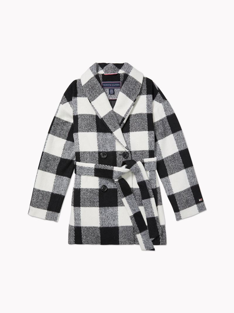 Női Tommy Hilfiger Essential Buffalo Check Wool Kabátok Fekete Fehér | HU 30OKI